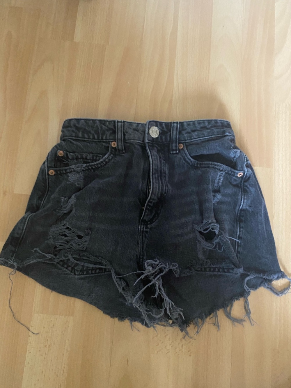Garage High-Rise Distressed Black Denim Festival Shorts